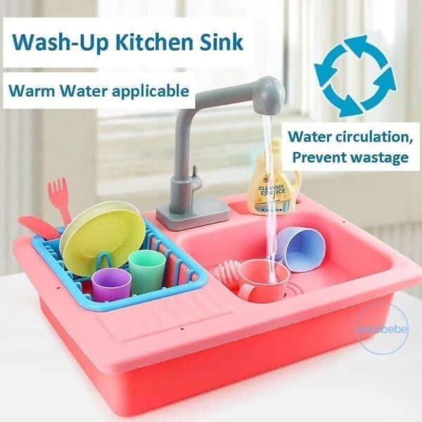 Kitchen Sink Dishwasher Set Children Play House Toy Pink Plastic Safety Toy Kids
