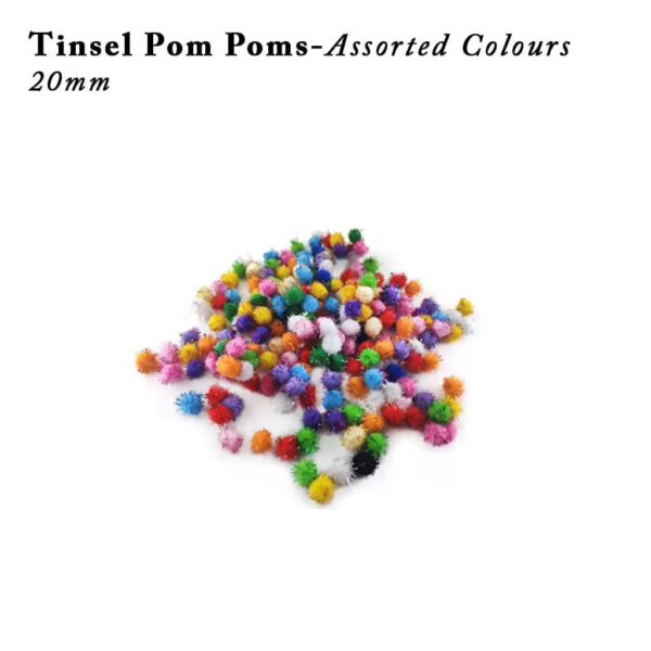 Tinsel Pom-Poms 20mm Assorted Colours