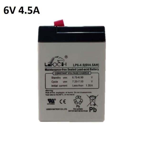 6V 4.5AH Sealed Lead Acid Rechargeable Battery - Leoch