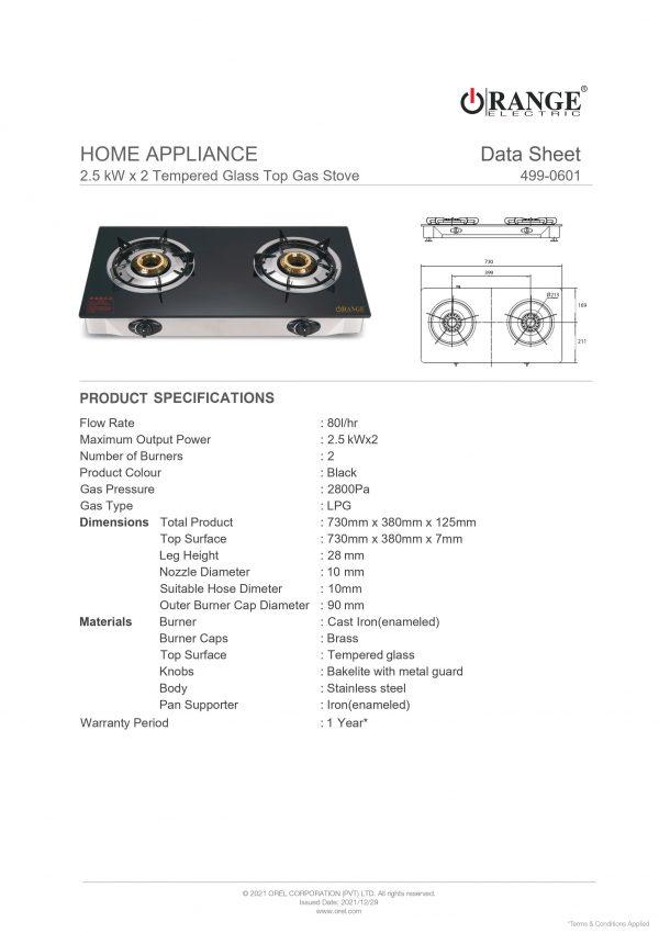 ORANGE- 2.5 x2 Kw Tempered Glass Top Gas Stove - Image 2