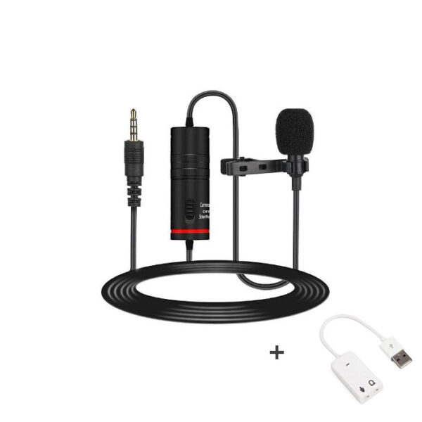 Clip-on Lavalier Microphone (Not BOYA) Free Power-FB116 - 6m 3.5mm Collar Condenser Microphone For Mobile phone and all DSLR Camera, Laptops and Computers + FREE Sound Card