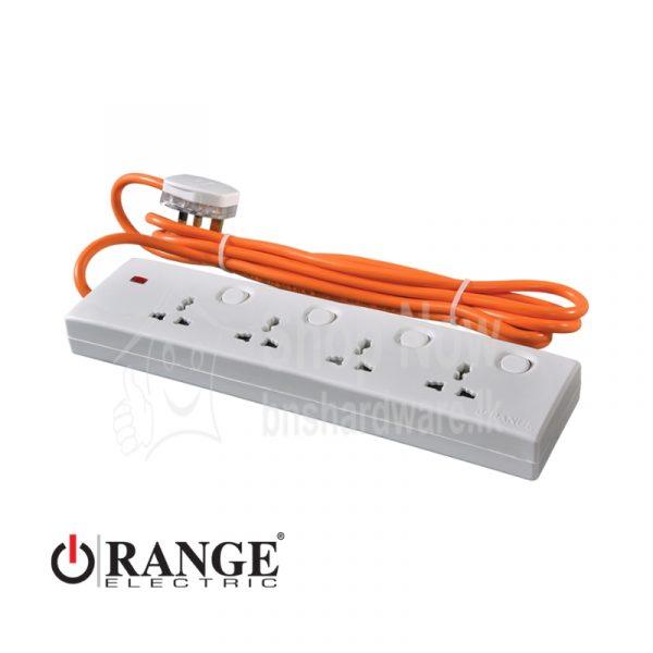 Orange 13A 4 Square Trailing Socket - 3 Meter