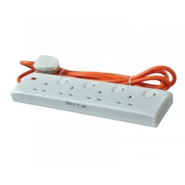 Orange 13A 4 Square Trailing Socket - 5 Meter