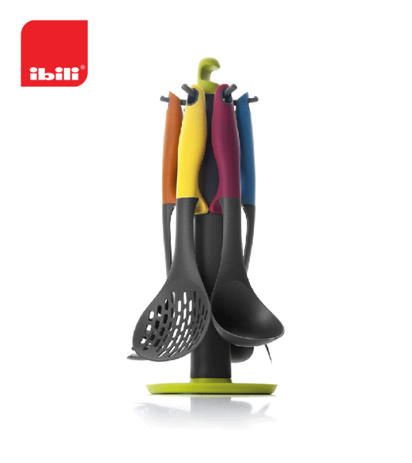 an image of a kitchen utensil set with stand