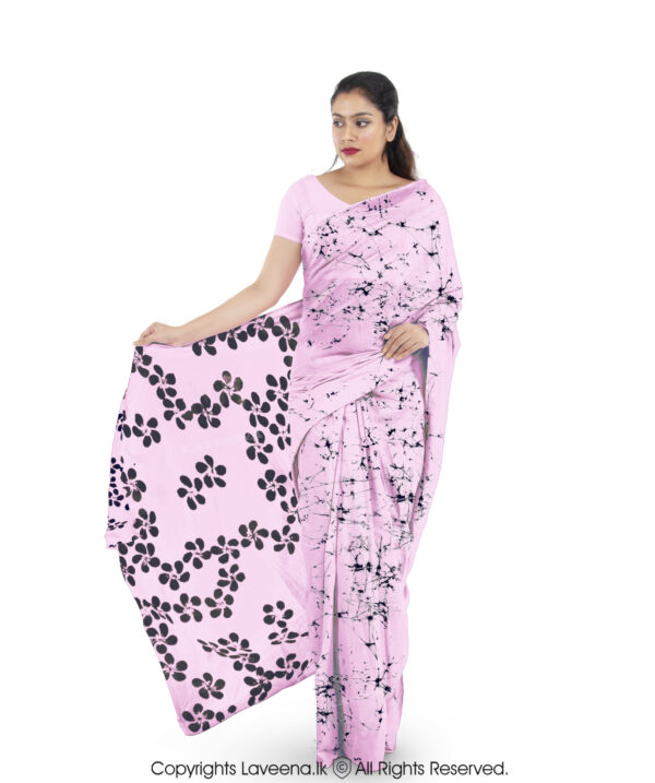 Laveena Cotton Batik Saree - Black with Baby Pink