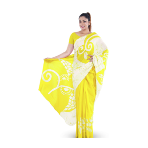 an image of a yellow colour batik saree