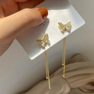 an image of a Delicate Crystal Tassel Drop Dangle Butterfly Earring for Women