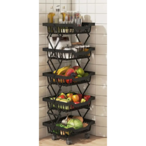 4 Layers Kitchen Fruit Vegetable Rack On Wheels Deep Storage Stand Cart Trolley