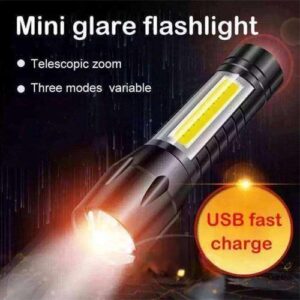 Super Bright XPE COB LED Waterproof, Rechargeable Powerful Aluminium USB Mini Glare Flashlight