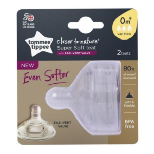 An image of Tommee Tippee Slow Flow Teat 2pk 0M+